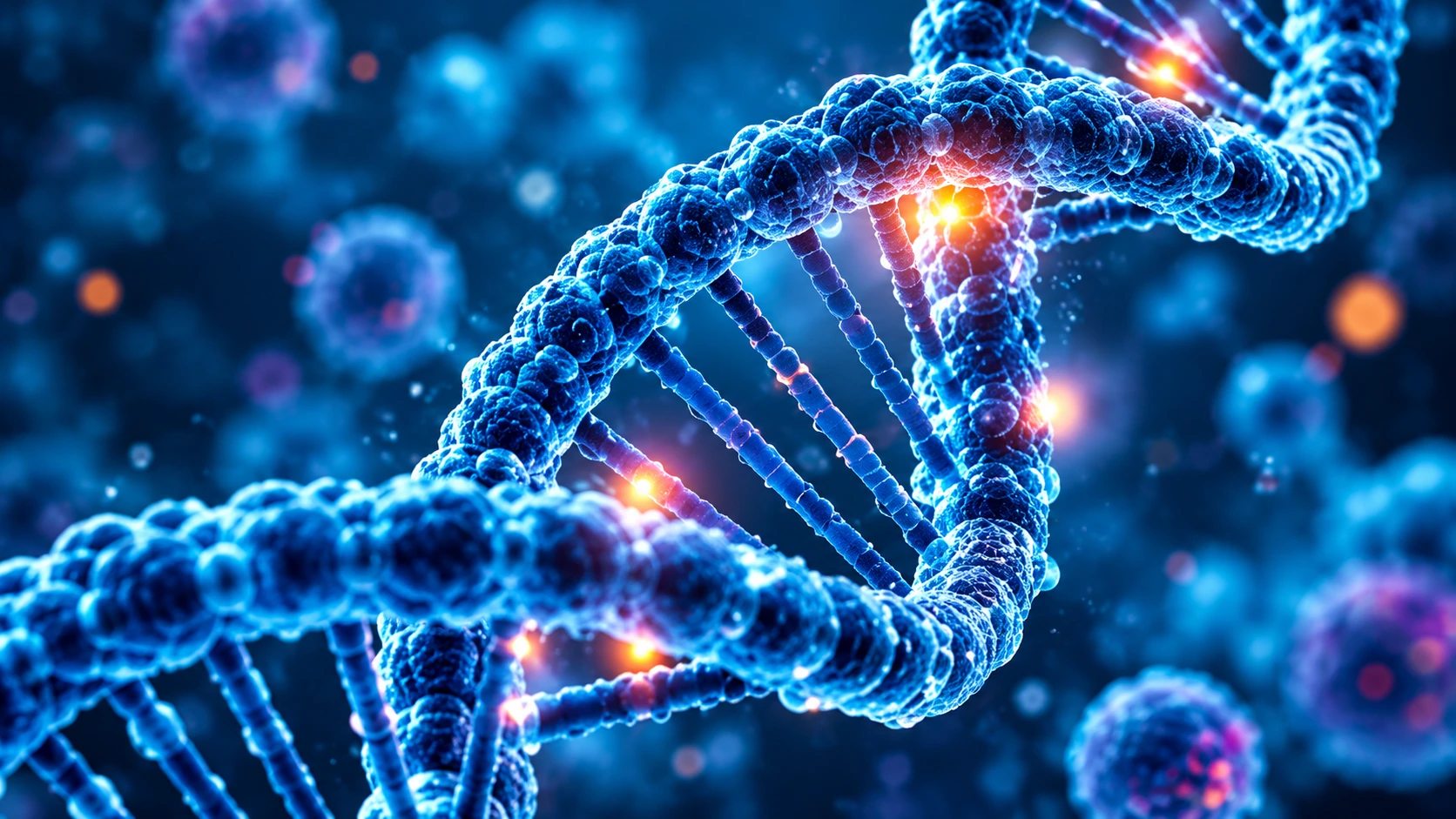 Blue DNA double helix conceptual visualization