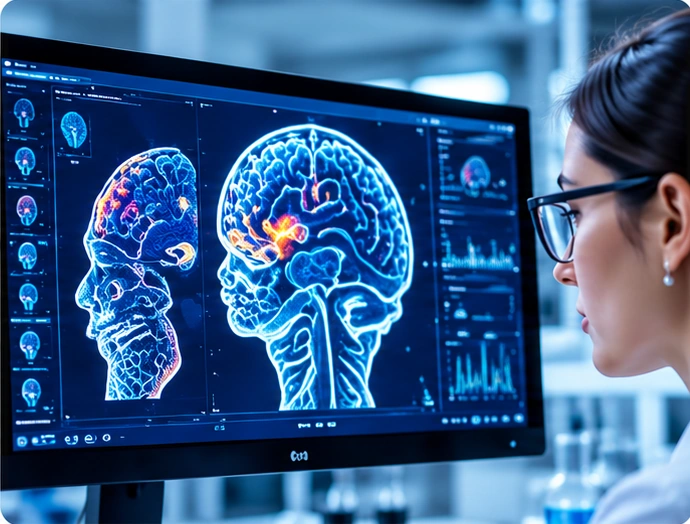 Cancer research visualization on a laboratory screen